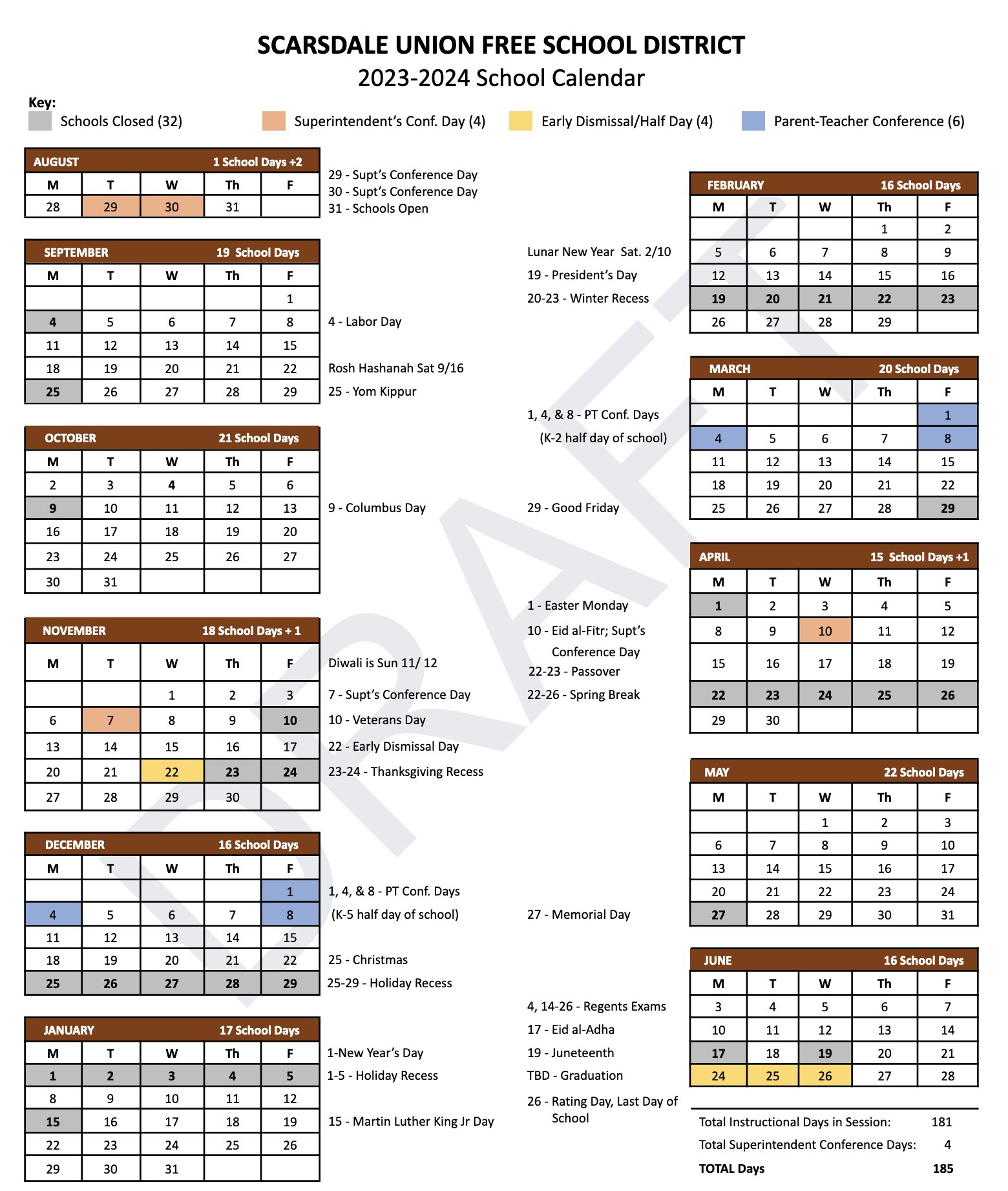 Scarsdale School Calendar 24-25